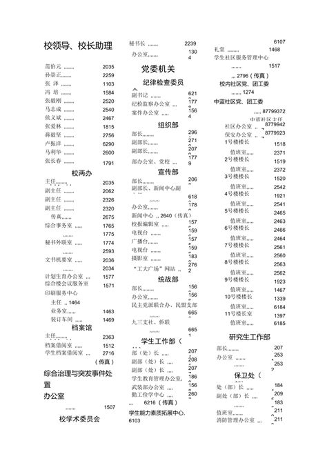 北京工业大学全校电话表 .